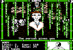 Moebius: The Orb of Celestial Harmony (Apple II) screenshot: Talking to another villager.