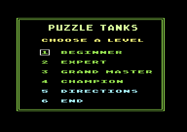 Puzzle Tanks (Commodore 64) screenshot: Main Menu