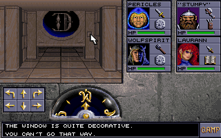 Eye of the Beholder II: The Legend of Darkmoon (DOS) screenshot: Opening the main door of the temple