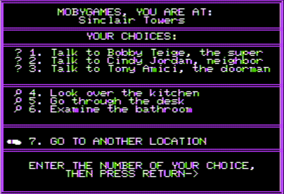 Screenshot of Mystery Master: Murder by the Dozen (Apple II, 1983 ...