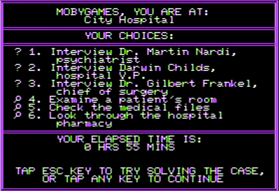 Screenshot of Mystery Master: Murder by the Dozen (Apple II, 1983 ...