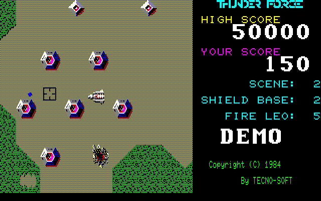 Thunder Force (Sharp X1) screenshot: Demo (1984 version). In this version the shot is blue