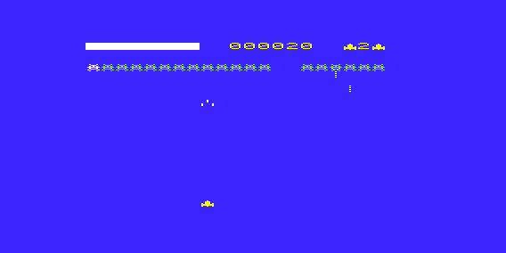 Multitron (VIC-20) screenshot: Firing a shot at the enemies above