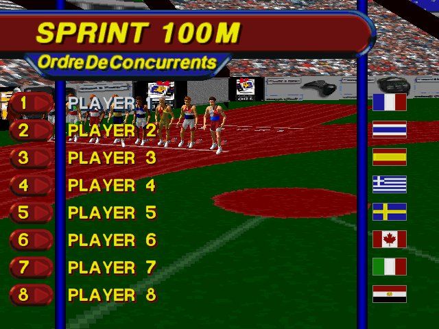 3DO Games: Decathlon (Windows) screenshot: Presentation of the 100m Sprint