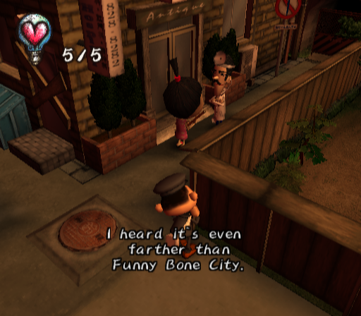 Chulip (PlayStation 2) screenshot: Listening to a conversation between two weird, wacky characters - and those are among the most normal ones you'll meet in this game!
