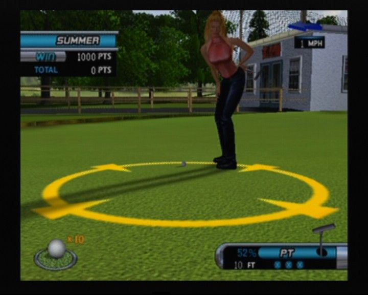 Outlaw Golf (GameCube) screenshot: Summer playing some mini-games to upgrade her skills