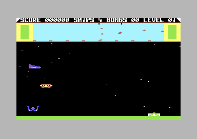 The Eliminator (Commodore 64) screenshot: Flying my Ship
