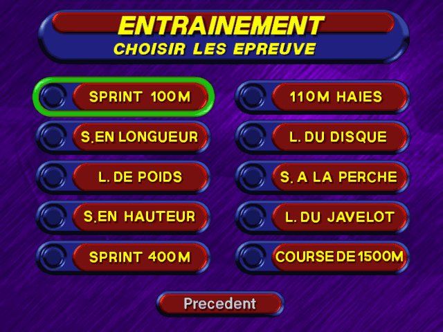 3DO Games: Decathlon (Windows) screenshot: Select one or more out of ten sports from decathlon