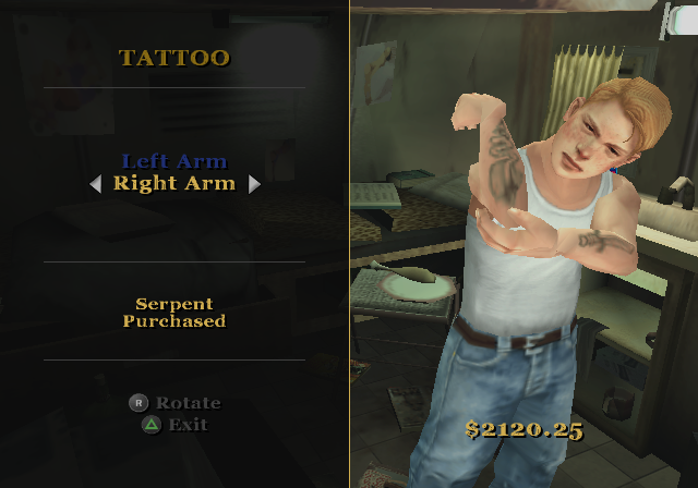 Bully (PlayStation 2) screenshot: Dude... check out my serpent tattoo!..