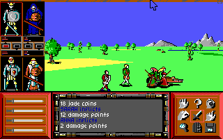 Drakkhen (DOS) screenshot: A crocodile attacks! The combat is resolved inreal time. That means: all party members start bashing on their victim.