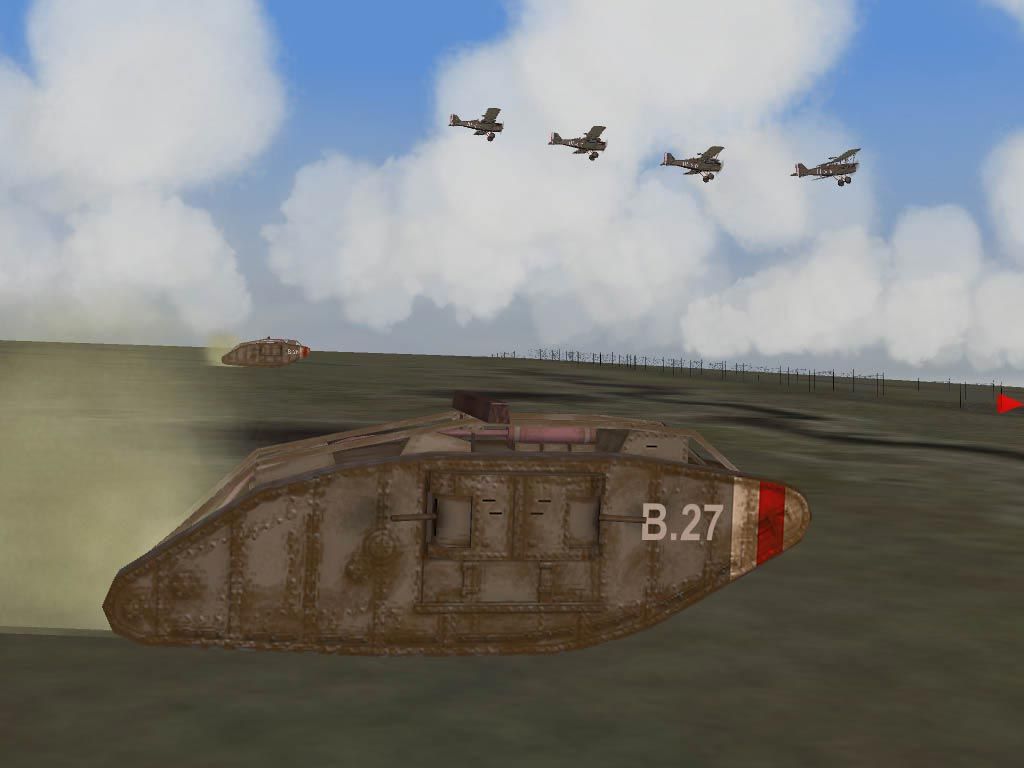 First Eagles: The Great War 1918 (Windows) screenshot: WWI tanks escorted by aircraft