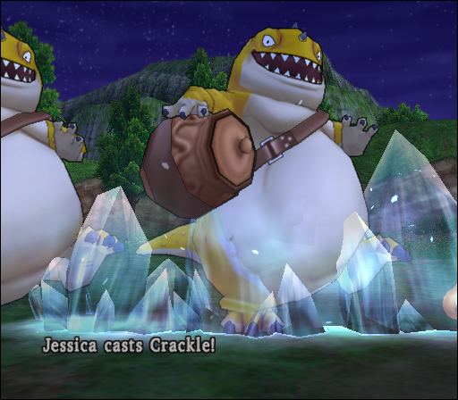 Dragon Quest VIII: Journey of the Cursed King (PlayStation 2) screenshot: Jessica expertly freezes a dragon!