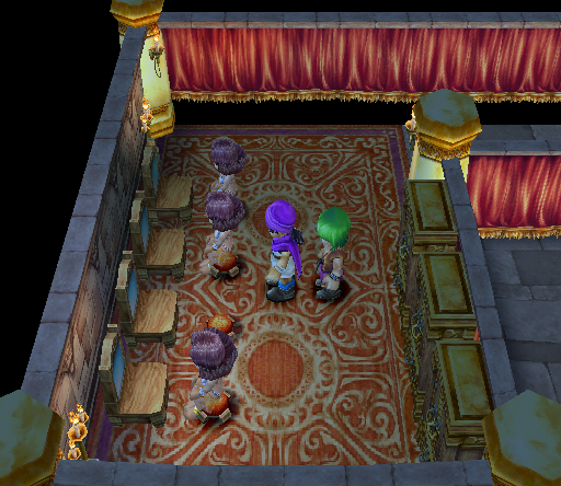 Dragon Quest V: Tenkū no Hanayome (PlayStation 2) screenshot: Going backstage to chat with female dancers in a cabaret