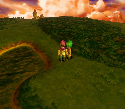 Dragon Quest V: Tenkū no Hanayome (PlayStation 2) screenshot: It's getting late... beautiful effect on the world map