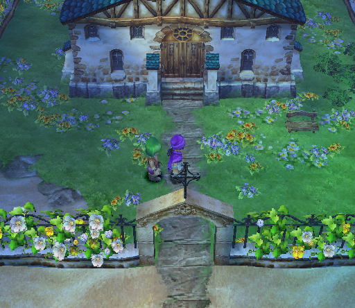 Dragon Quest V: Tenkū no Hanayome (PlayStation 2) screenshot: Reached a quiet secluded house with lovely surroundings