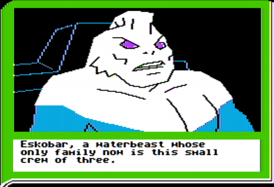 Gamma Force in Pit of a Thousand Screams (Apple II) screenshot: Eskobar the Waterbeast