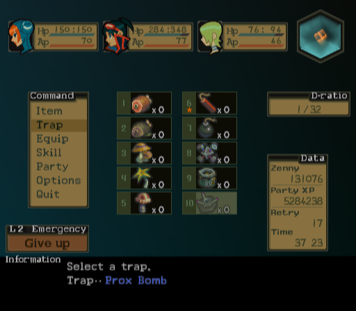 Breath of Fire: Dragon Quarter (PlayStation 2) screenshot: Selecting traps to use