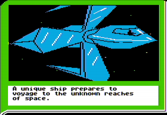 Gamma Force in Pit of a Thousand Screams (Apple II) screenshot: Our Crew's Spaceship