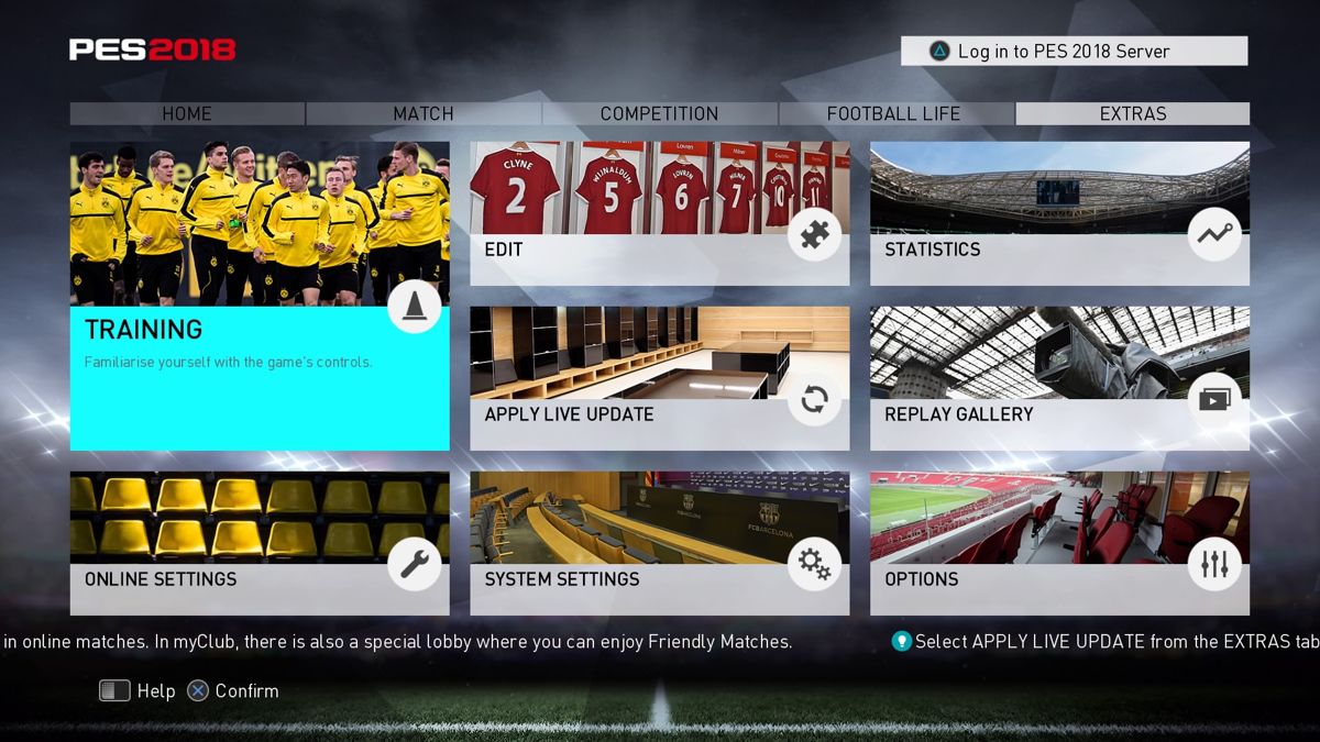 PES 2018: Pro Evolution Soccer (PlayStation 4) screenshot: Extras menu