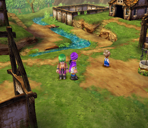 Dragon Quest V: Tenkū no Hanayome (PlayStation 2) screenshot: One of the game's many settlements. Rotating the camera for better view