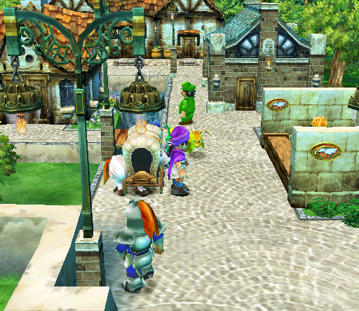 Dragon Quest V: Tenkū no Hanayome (PlayStation 2) screenshot: A bustling city with guards and other people