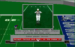 Front Page Sports: Football Pro '95 (DOS) screenshot: False start was detected