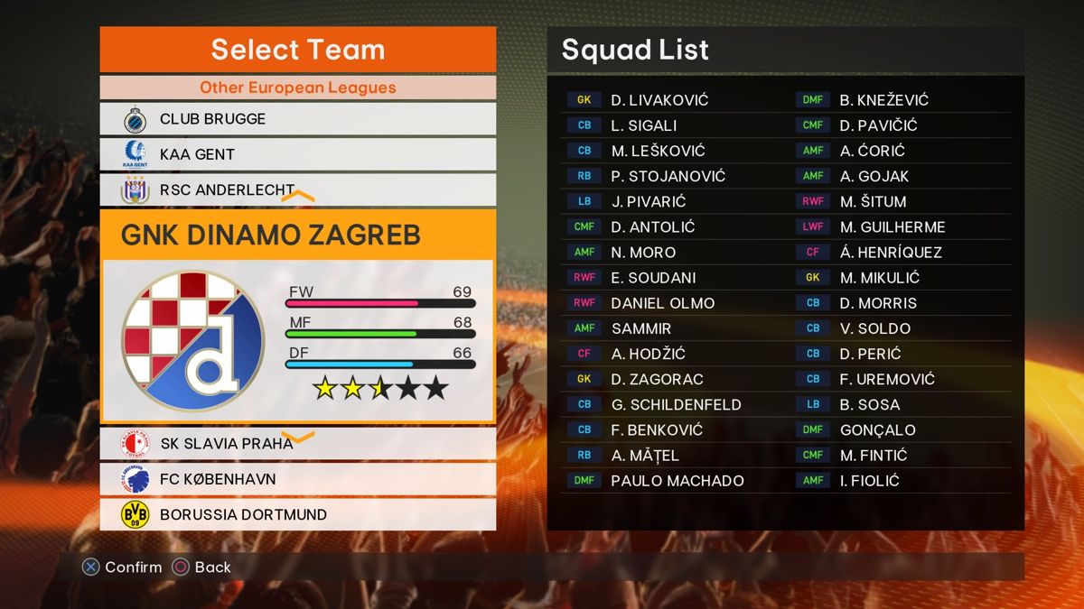 PES 2018: Pro Evolution Soccer (PlayStation 4) screenshot: Team selection