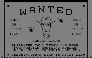 The Wild Bunch (Commodore 64) screenshot: A wanted poster.