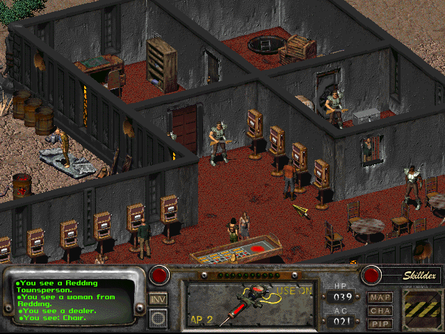 Fallout 2 (Windows) screenshot: This casino looks well guarded