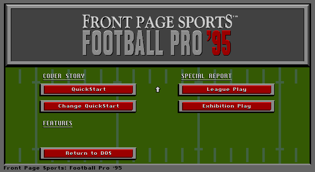Front Page Sports: Football Pro '95 (DOS) screenshot: Main Menu
