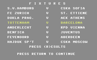 European II (Commodore 64) screenshot: Fixtures