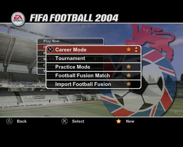 FIFA Soccer 2004 (PlayStation 2) screenshot: These are the game options. All the options with a star are new options for this game