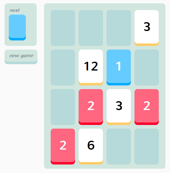 Threes JS (Browser) screenshot: A first twelve is formed.