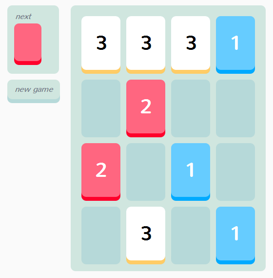 Threes JS (Browser) screenshot: Start of the game