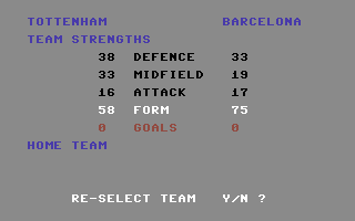 European II (Commodore 64) screenshot: Team stats before the next game