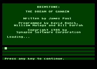 Brimstone (Atari 8-bit) screenshot: Loading screen
