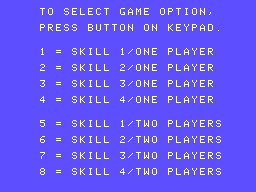 Gorf (ColecoVision) screenshot: Game options