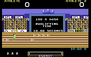Hunchback at the Olympics (Commodore 64) screenshot: 100m Dash.