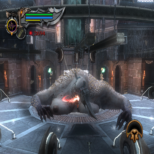 God of War II (PlayStation 2) screenshot: More gigantic and slightly disturbing bosses are ahead