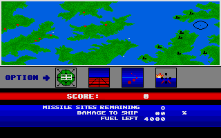 Final Legacy (Atari ST) screenshot: Main menu in game - switch to map, land attack, flak and ship fight