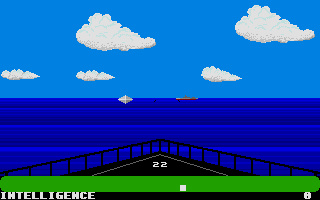 Final Legacy (Atari ST) screenshot: Sea fight: a ship is attacking with a missile from distance.