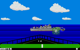Final Legacy (Atari ST) screenshot: The white bar on the radar is quite full -- so a ship must be very near. Ah over there, and my first shot is hitting it too.
