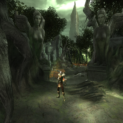 God of War II (PlayStation 2) screenshot: Beautiful art in the marshes