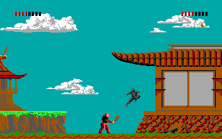 Shadow Knights (DOS) screenshot: While jumping to a ninja assassin