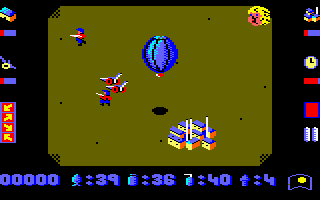 Phileas Fogg's Balloon Battles (Amstrad CPC) screenshot: Flying over the land.