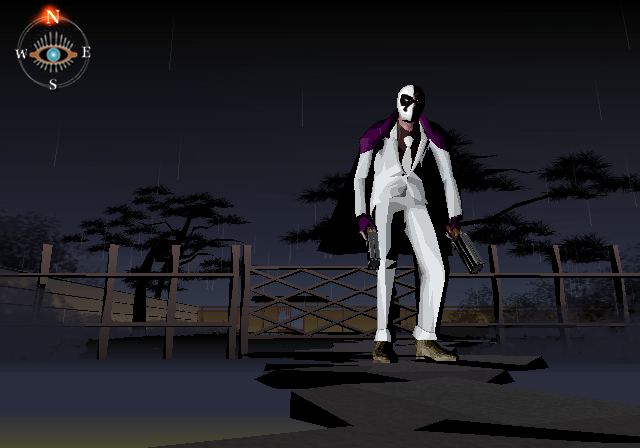 Killer7 (PlayStation 2) screenshot: Behold Mask de Smith infiltrating a Japanese mansion!