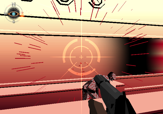 Killer7 (PlayStation 2) screenshot: Looks like I didn't hit him hard enough...