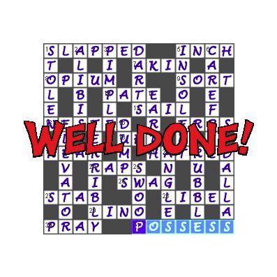 Puzzler 1000 Crosswords (Windows) screenshot: When a game is completed there's a nice 'Well Done' message