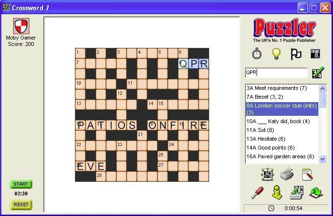 Puzzler 1000 Crosswords (Windows) screenshot: Playing a game using the Tuscan display option