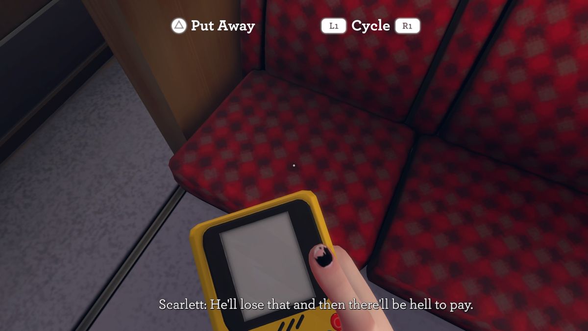 Blackwood Crossing (PlayStation 4) screenshot: Picking up handheld device